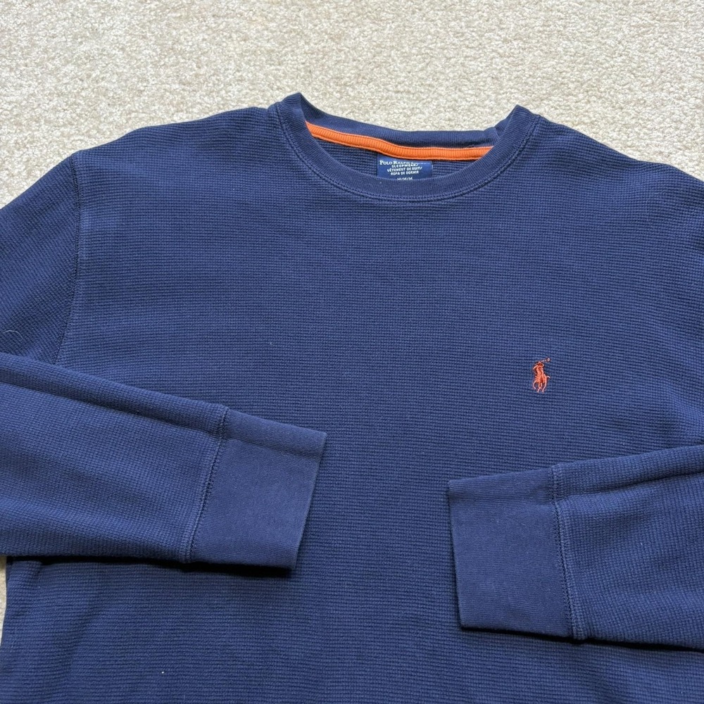 Polo by Ralph Lauren Navy Long Sleeve Crewneck with Orange Logo Detail